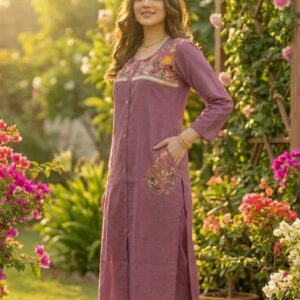Women’s Embroidered Cotton Kurta Set with Pocket