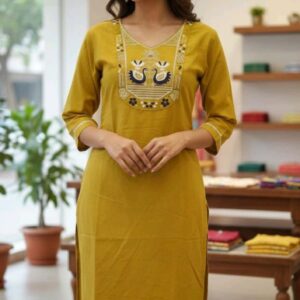 Women’s Embroidered Cotton Straight Kurta Set