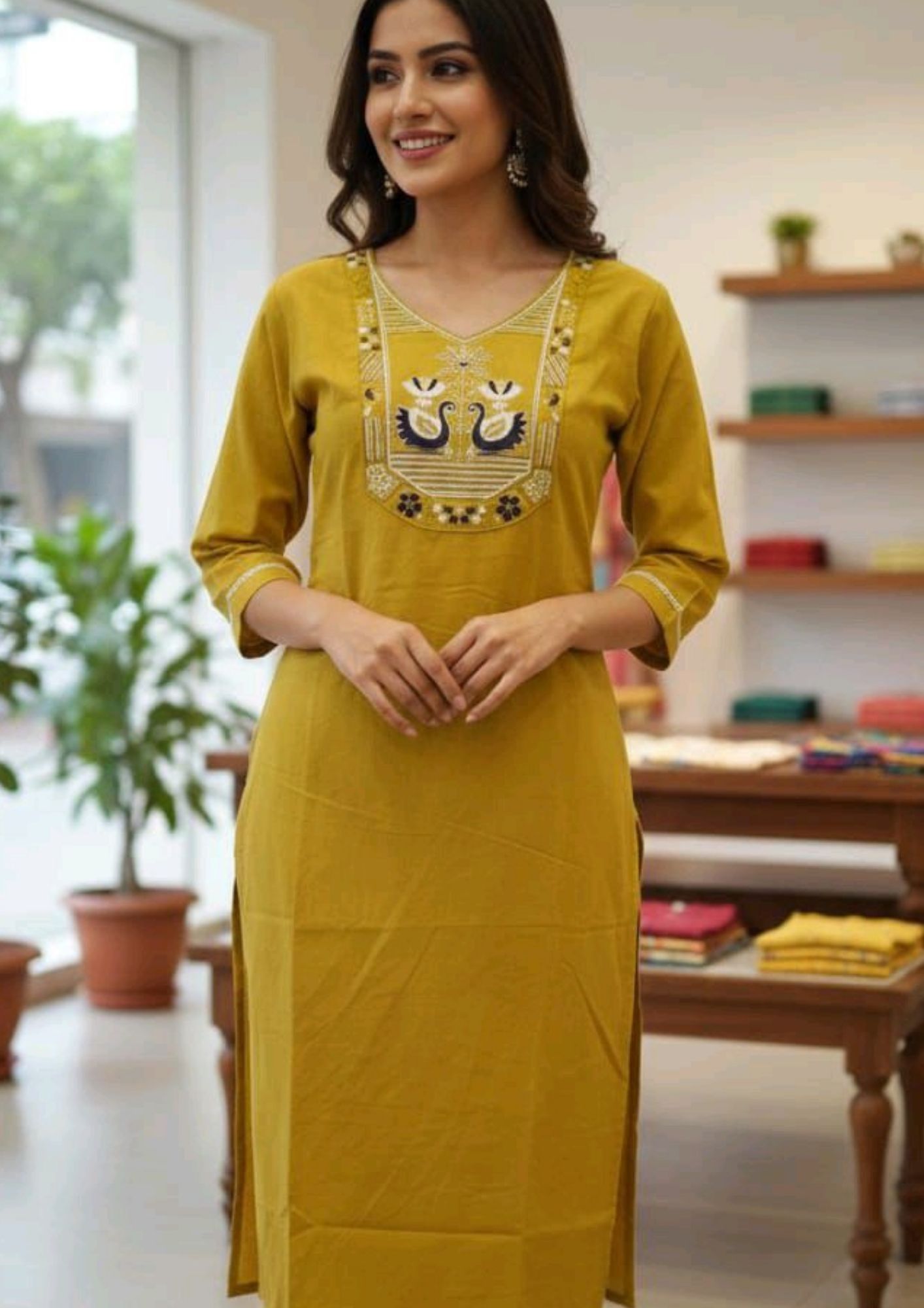 Women’s Embroidered Cotton Straight Kurta Set