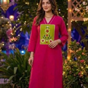 Women’s V-Neck Cotton Kurta Set