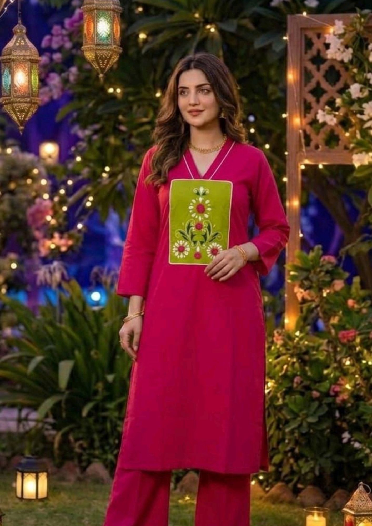 Women’s V-Neck Cotton Kurta Set